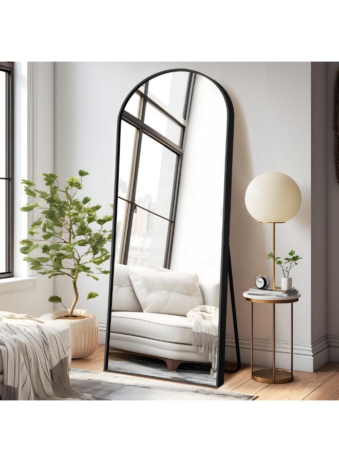 Vphom Arched Full Length Mirror with Stand, 160x60cm Arch Floor Mirror, Full Body Wall Mirror Hanging, Leaning or Freestanding, HD Explosion-Proof Glass, Aluminum Frame Decorative Mirror for Bedroom, Living Room & Dressing Area – Black - Image 1